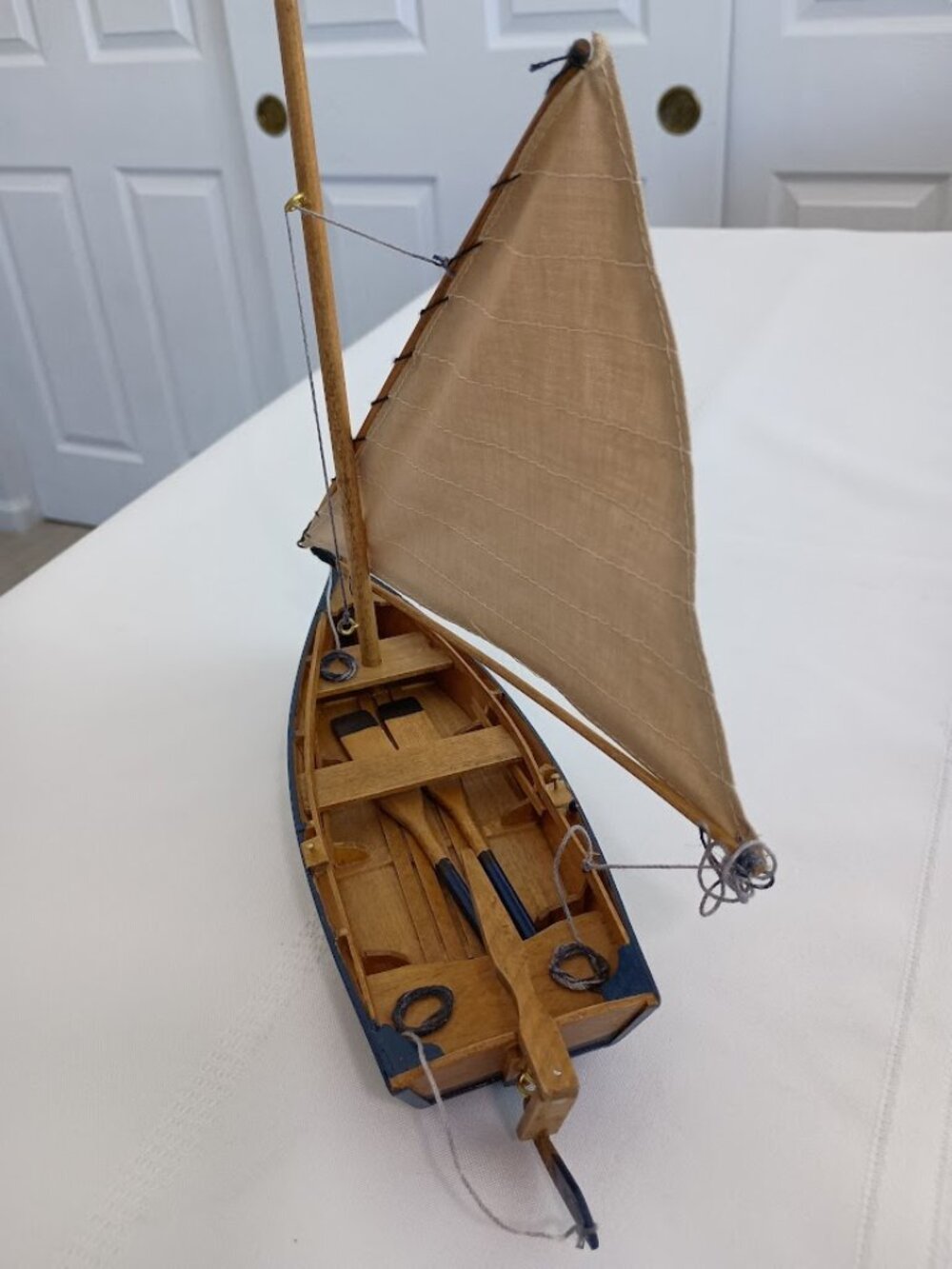 Vintage Wooden Sailboat Model with Canvas Sail - Picture 2 of 8